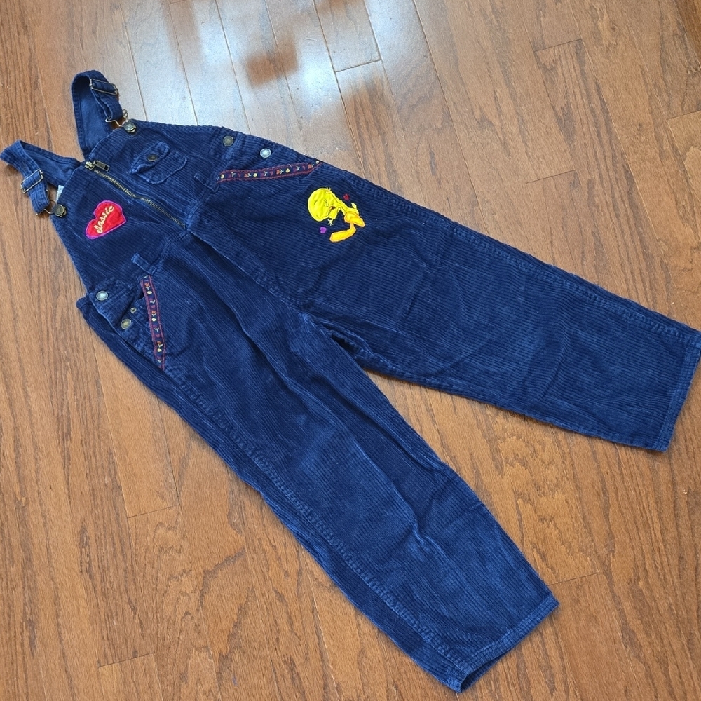 Vintage Looney Tunes Navy Corduroy Kids Overalls Size 10/12 - Picture 5 of 10